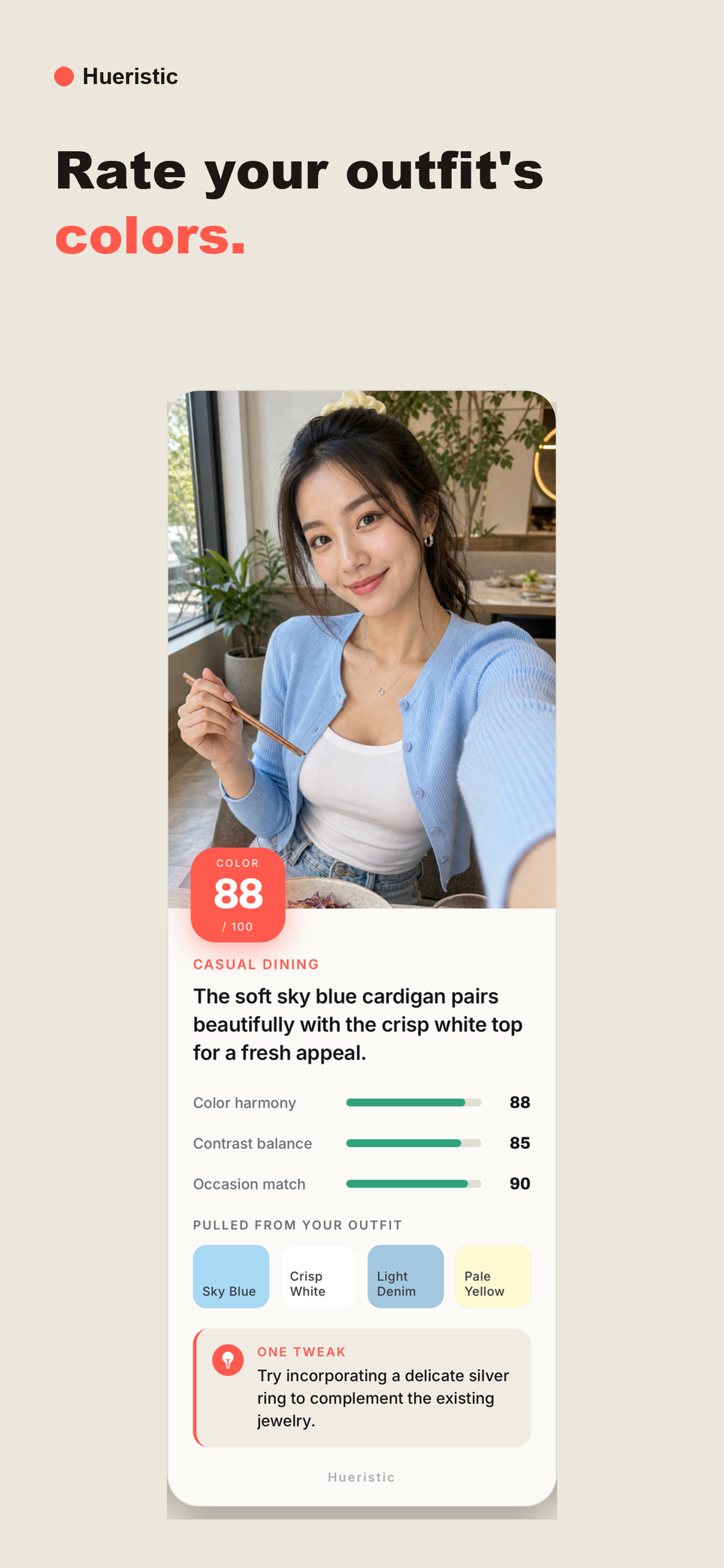 Hueristic outfit color score card
